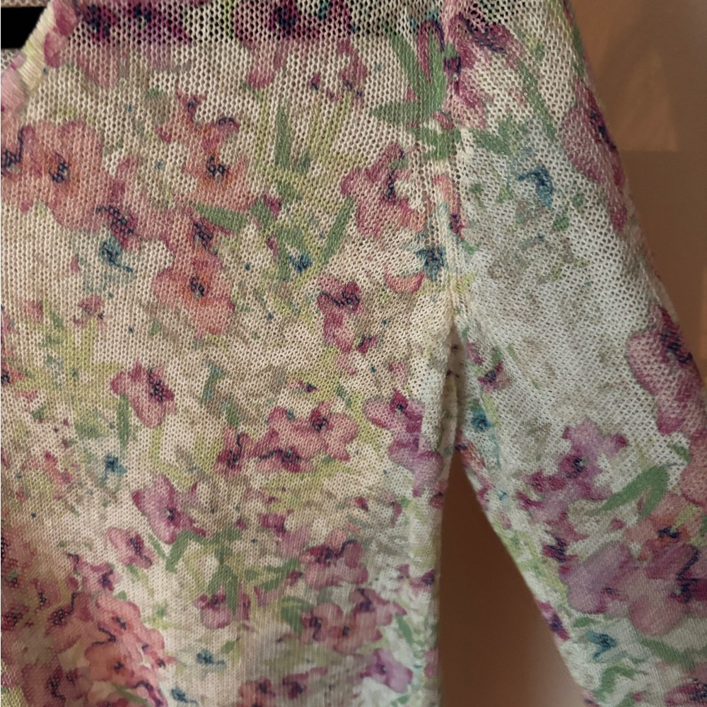 J. Jill Floral Linen Blend Sweater Size SMALL Pansy Floral 3/4 Sleeves - Picture 3 of 4